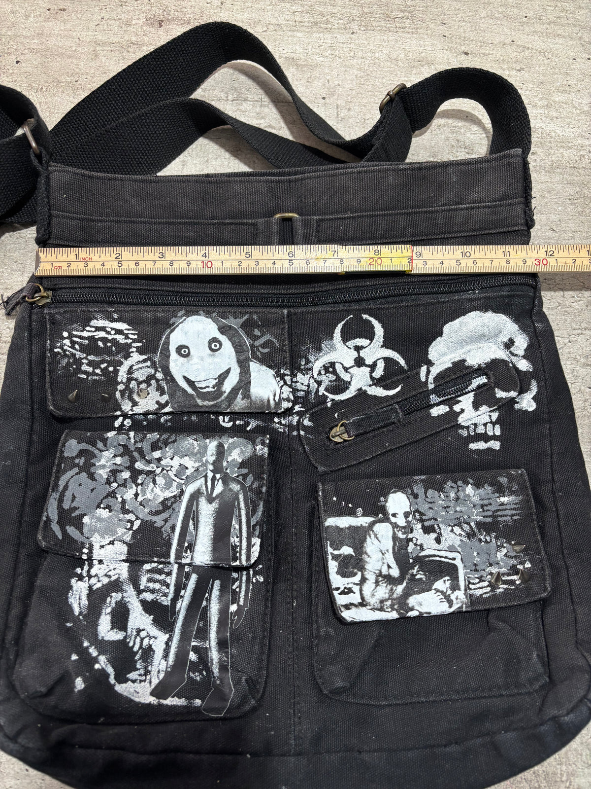 Upcycled creepypasta shoulder side bag print slenderman and Jeff the killer