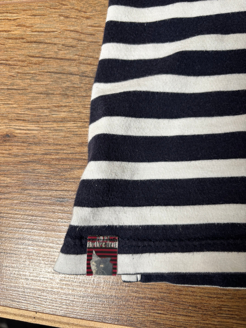 Skater style navy and white striped skull print tshirt