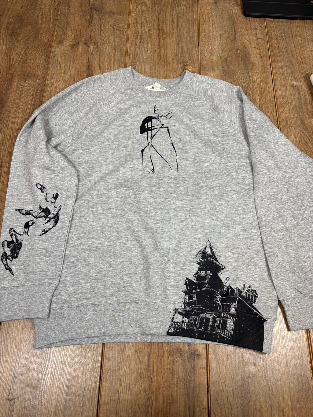 Upcycled gray jumper wendigo cryptid horror