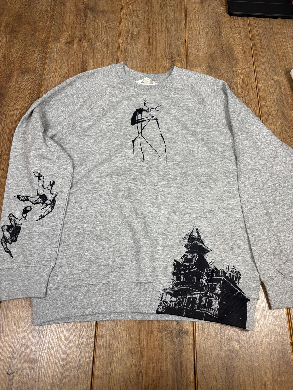 Upcycled gray jumper wendigo cryptid horror