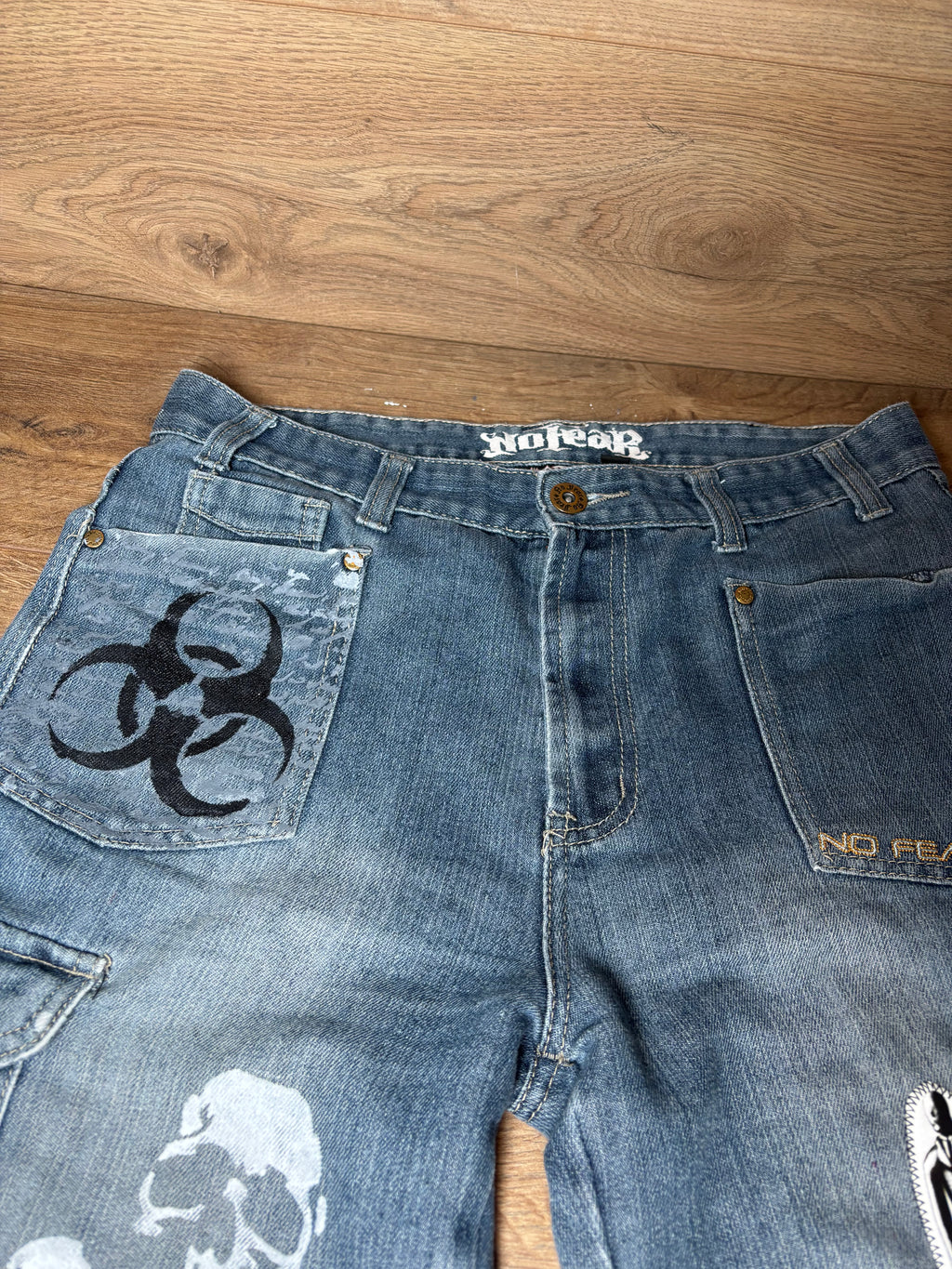 Men’s no fear blue cargos demin skater shorts
