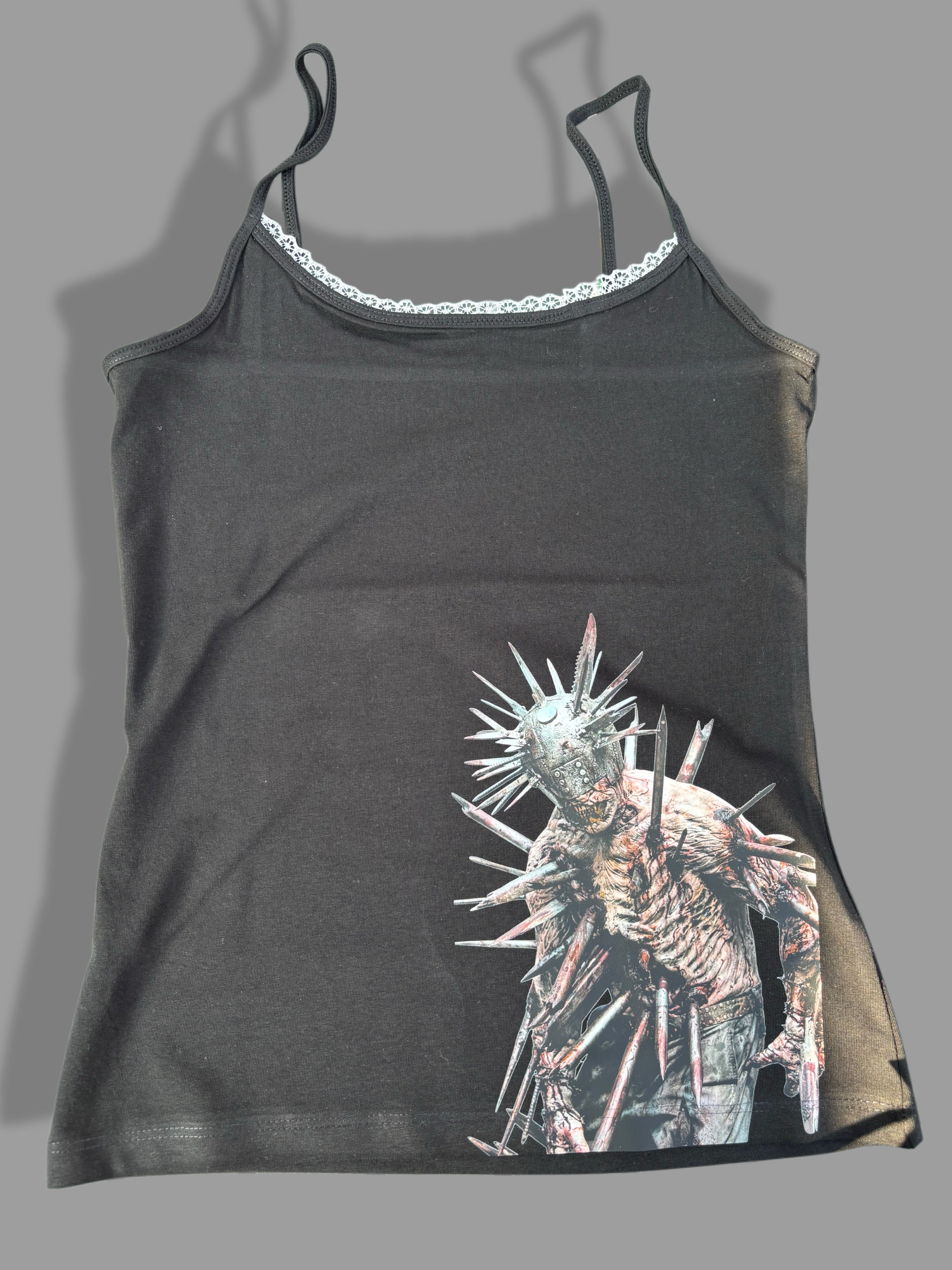 Walker inspired black reworked cami with white lace