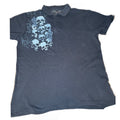 Skater style black and gray printed skull polo