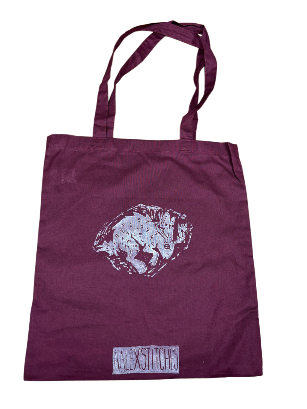 Lino Print Jackalope Tote Bags