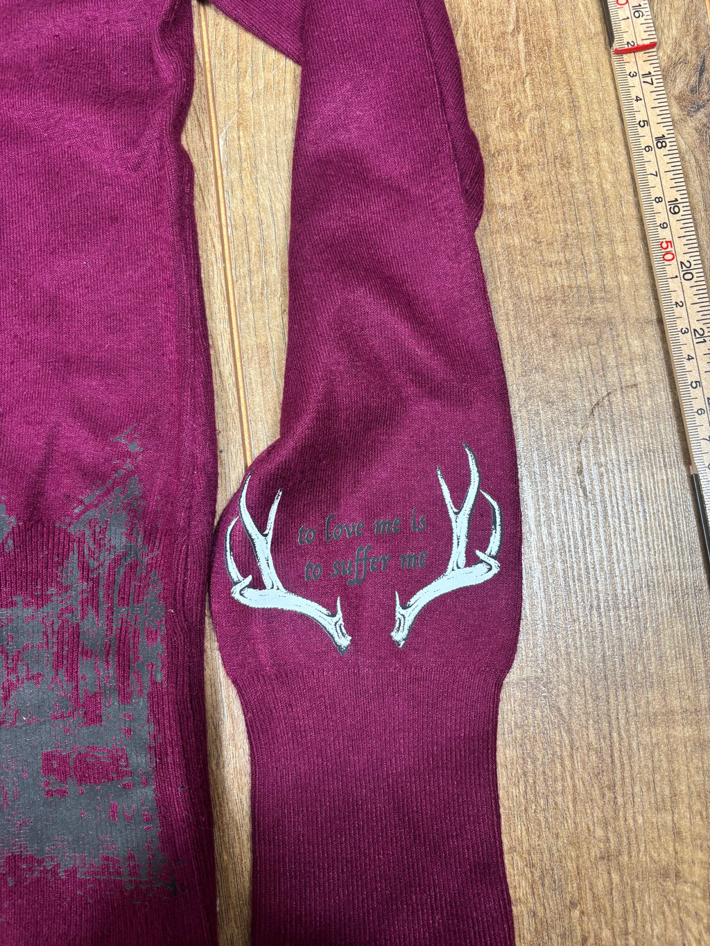 Upcycled royal purple v neck sweater with Hannibal print and patches