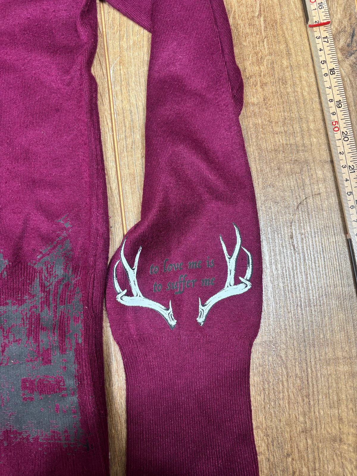 Upcycled royal purple v neck sweater with Hannibal print and patches