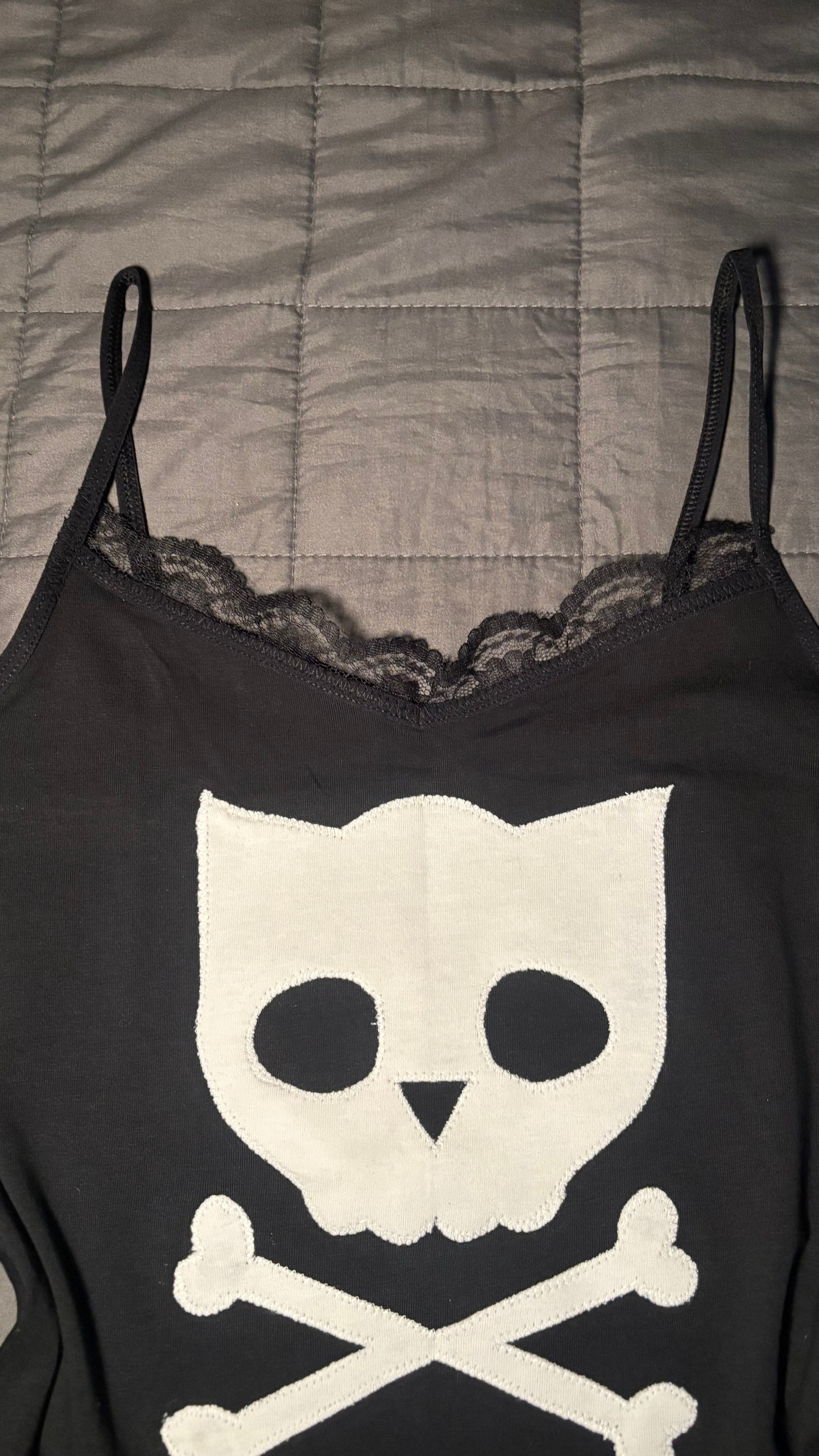 Handmade Cat Skull Lace Tank-Top