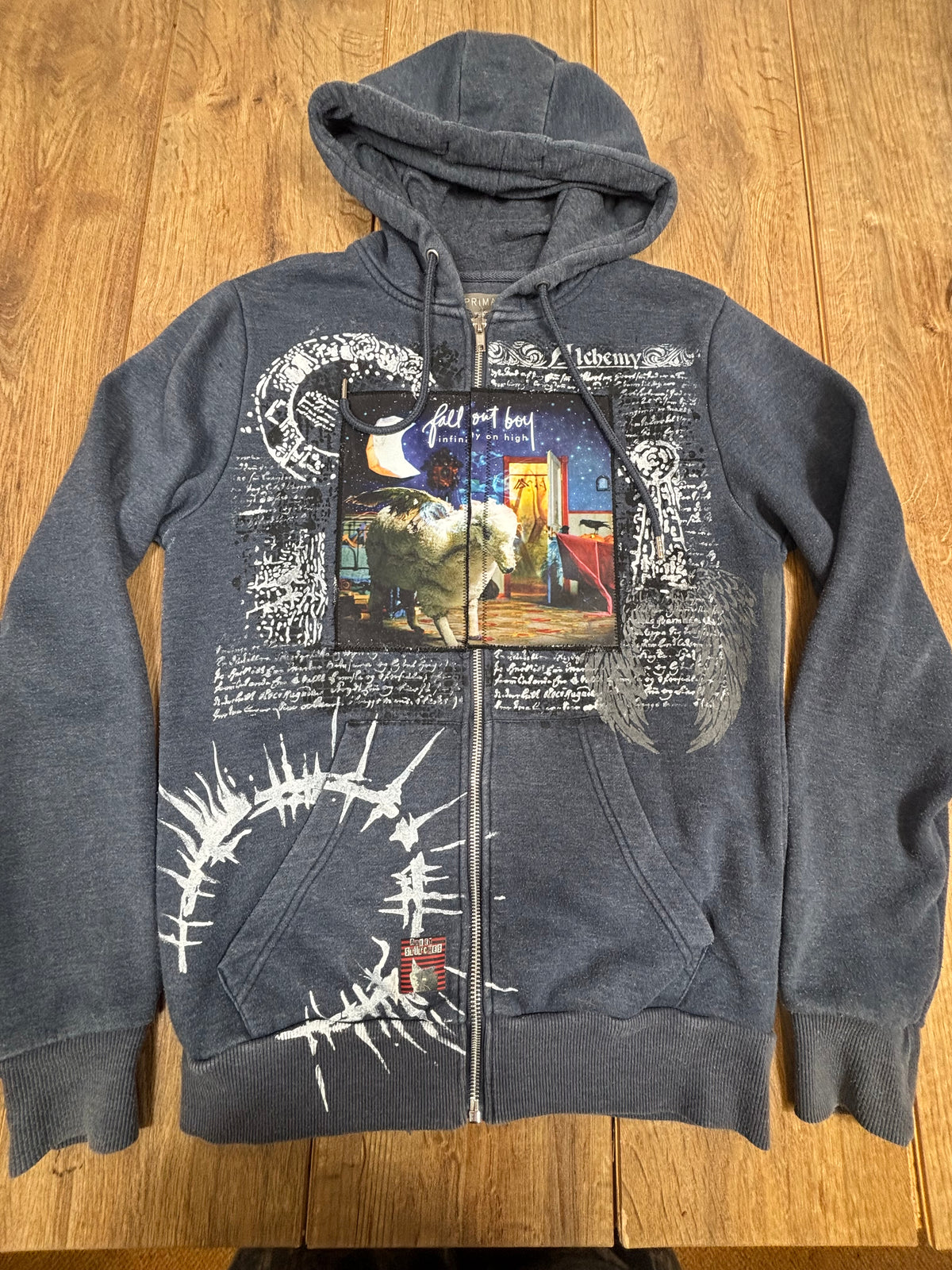 Fall Out Boy upcycled blue alternative zip up jumper