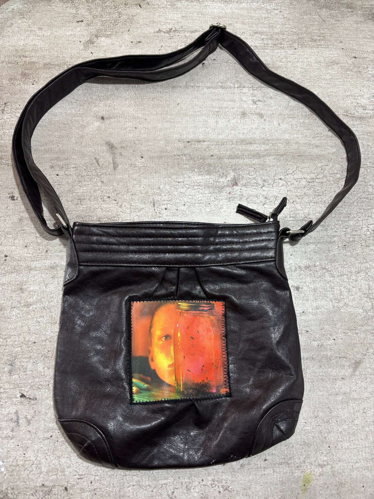 Upcycled Alice In Chains dark brown shoulder bag