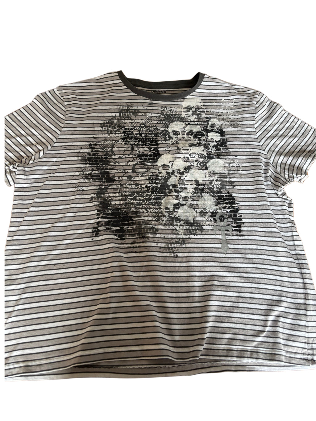 Striped alternative upcycled skull tshirt