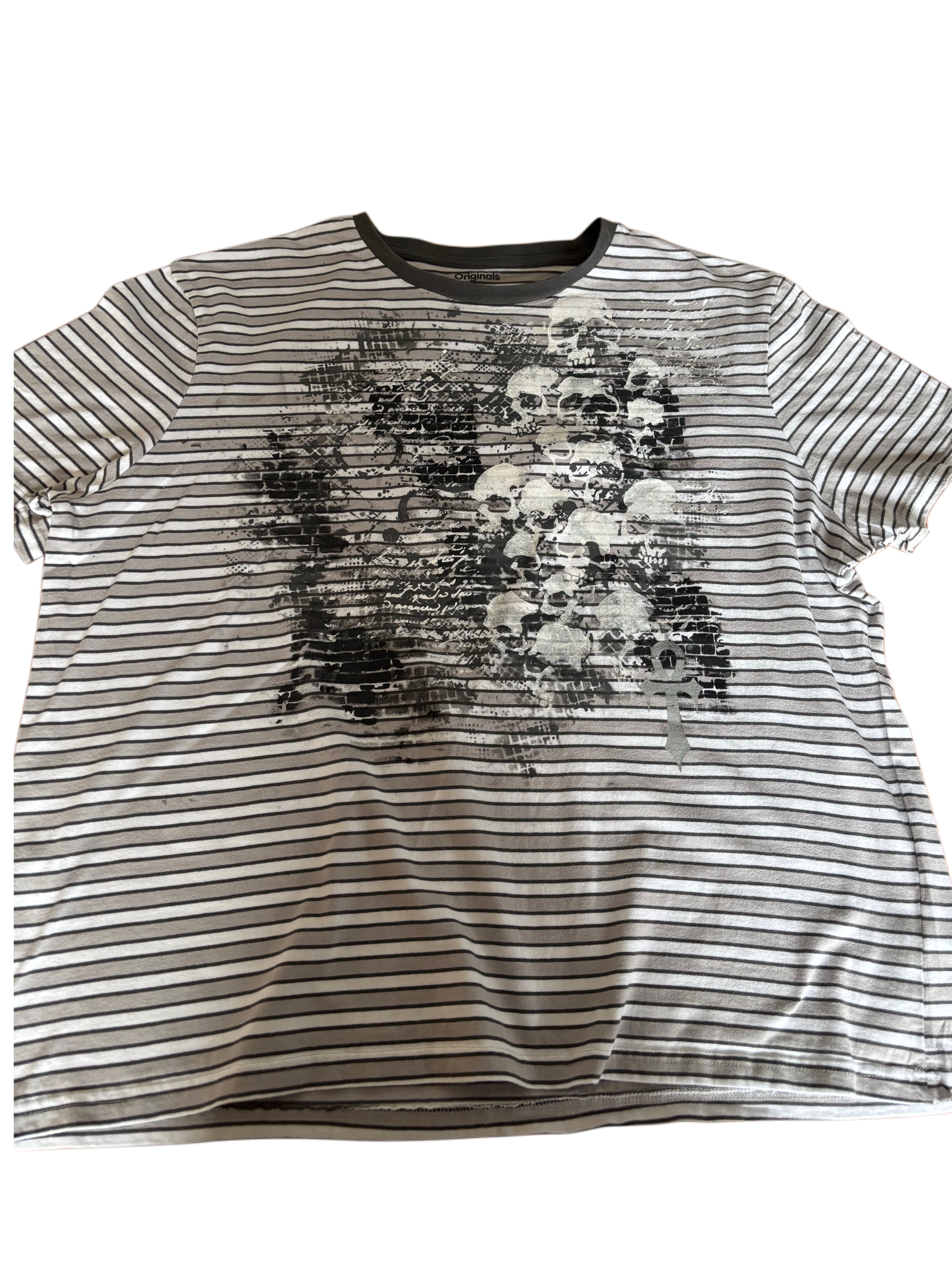 Striped alternative upcycled skull tshirt