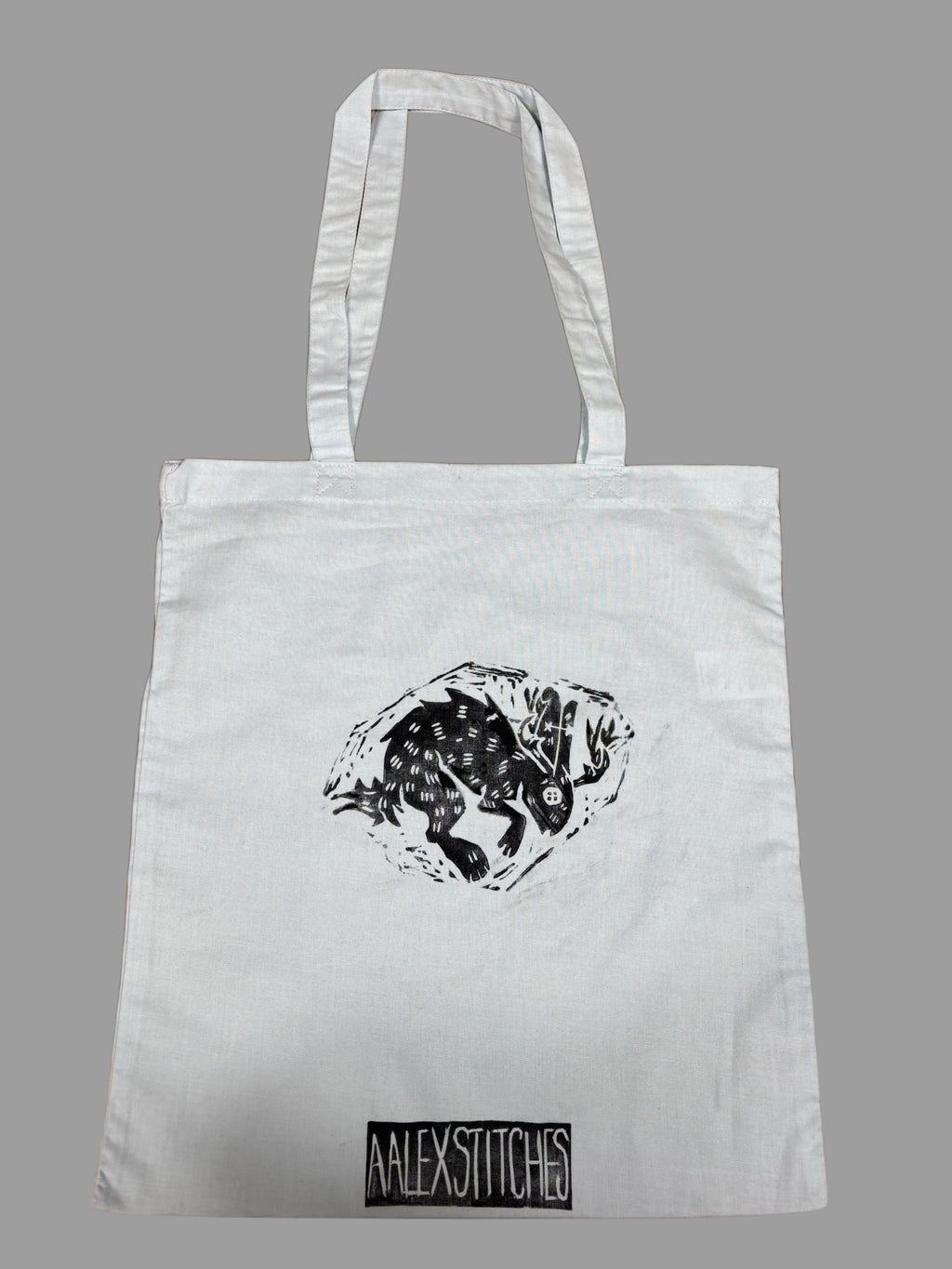 Lino Print Jackalope Tote Bags
