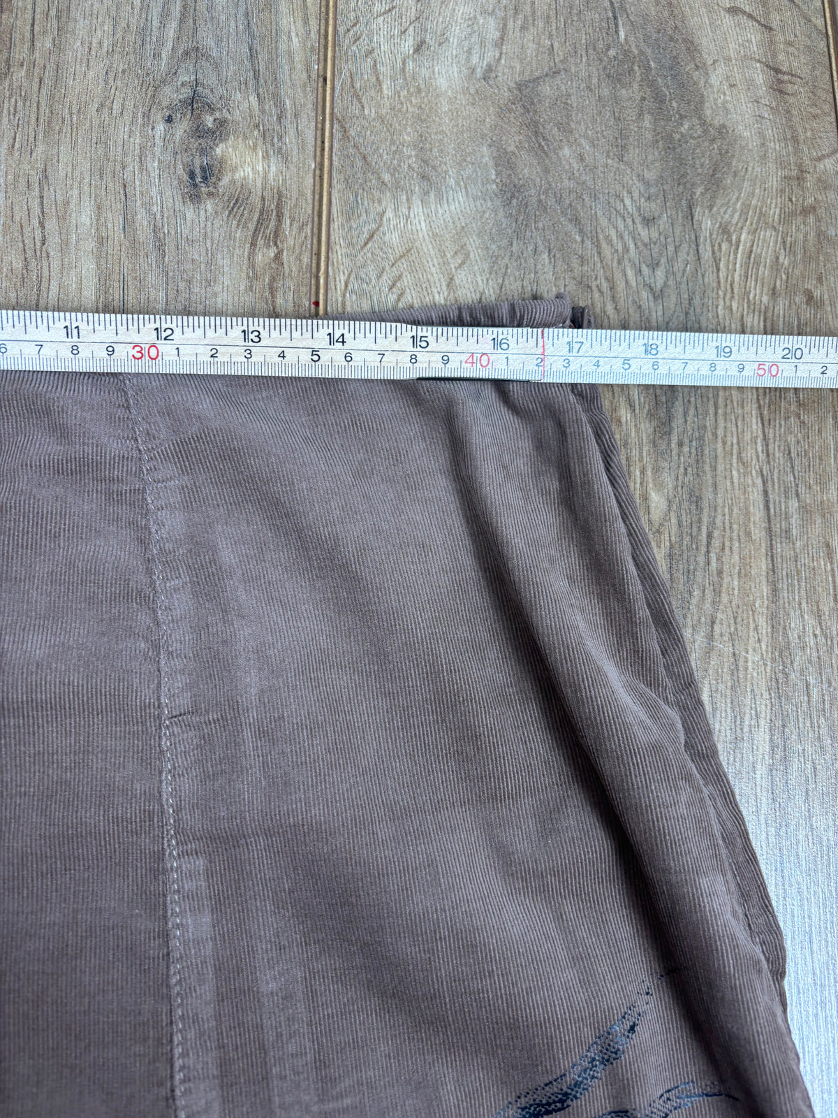 Upcycled vintage style brown ruffle skirt with manner detail