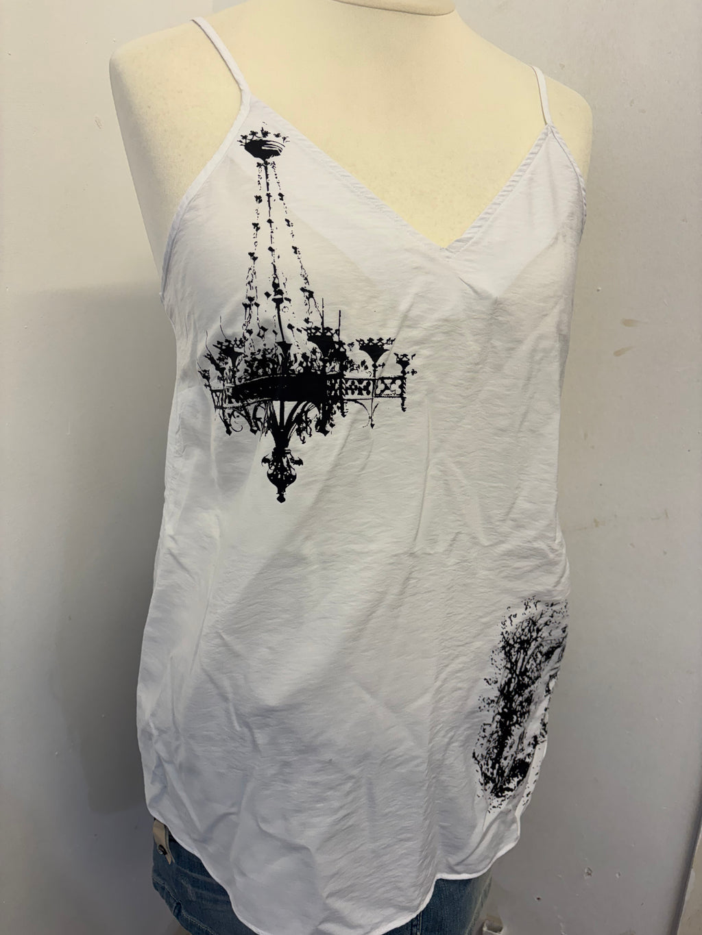 White upcycled vintage style house print tank top vest