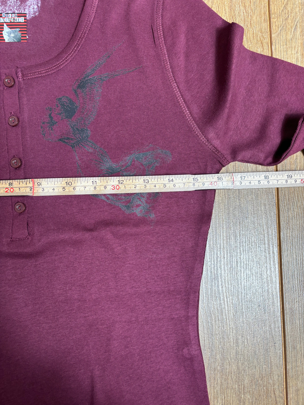 Purple Henley Style Long Sleeve T-shirt Angel Vintage Victorian Print