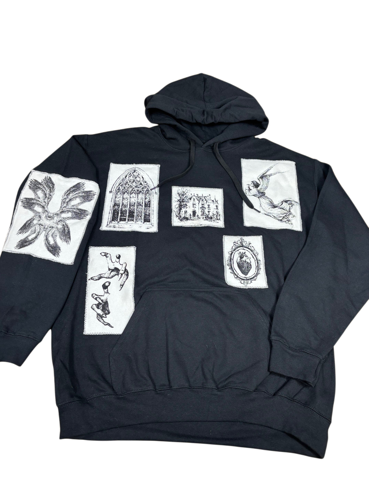 Alternative Black And White Patchwork Hoodie