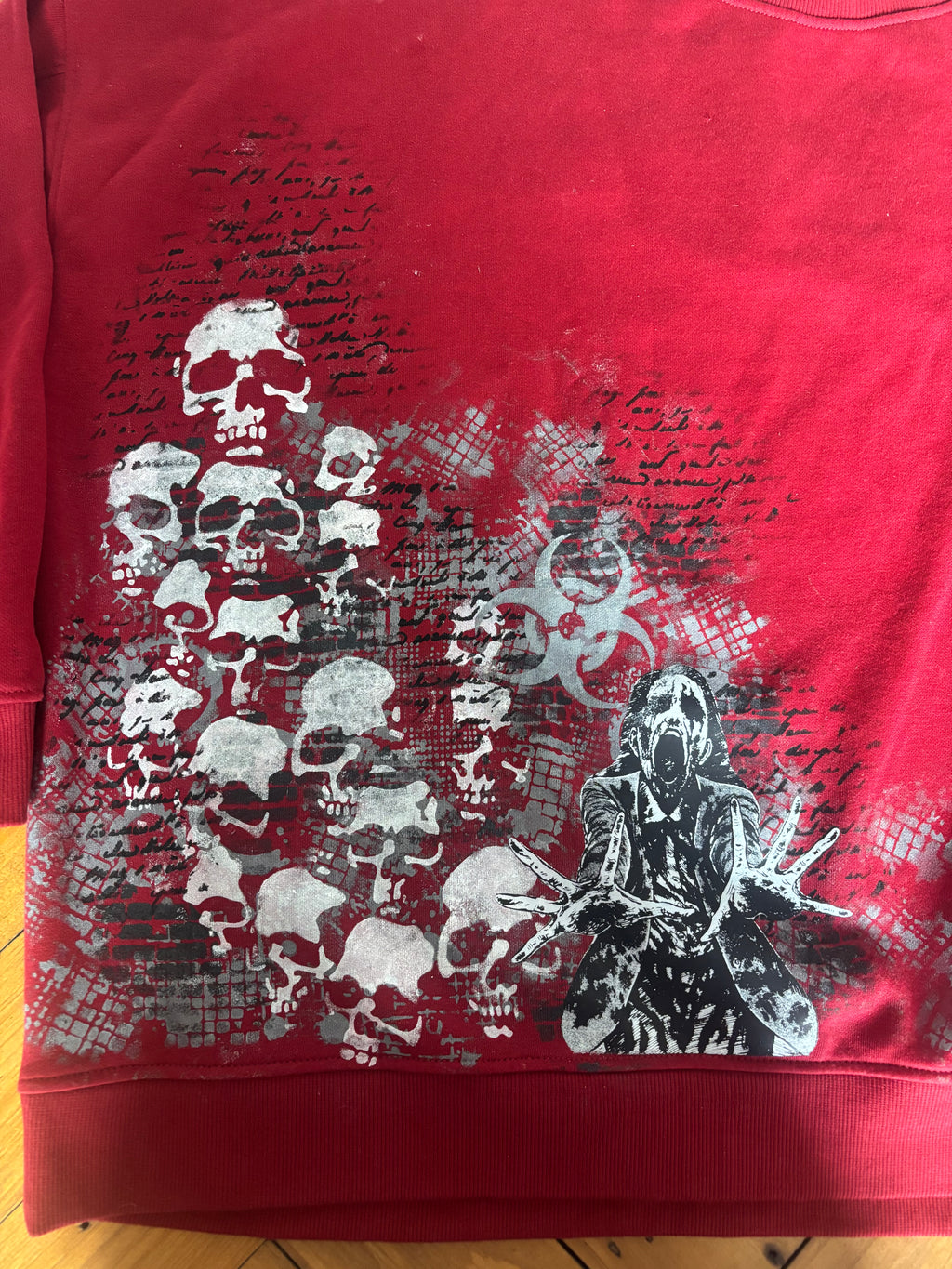 Reworked Junji Ito inspired print red jumper