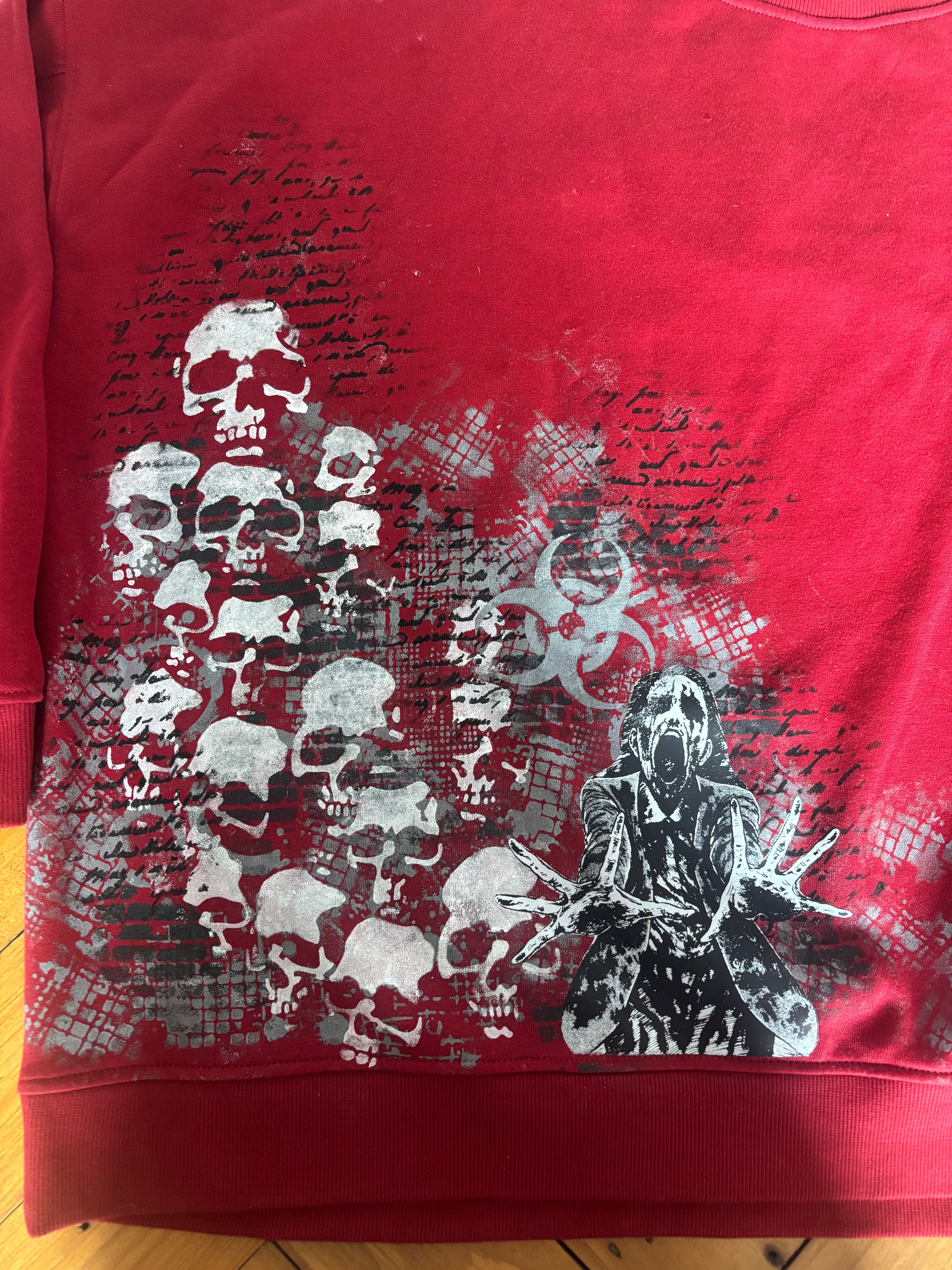 Reworked Junji Ito inspired print red jumper