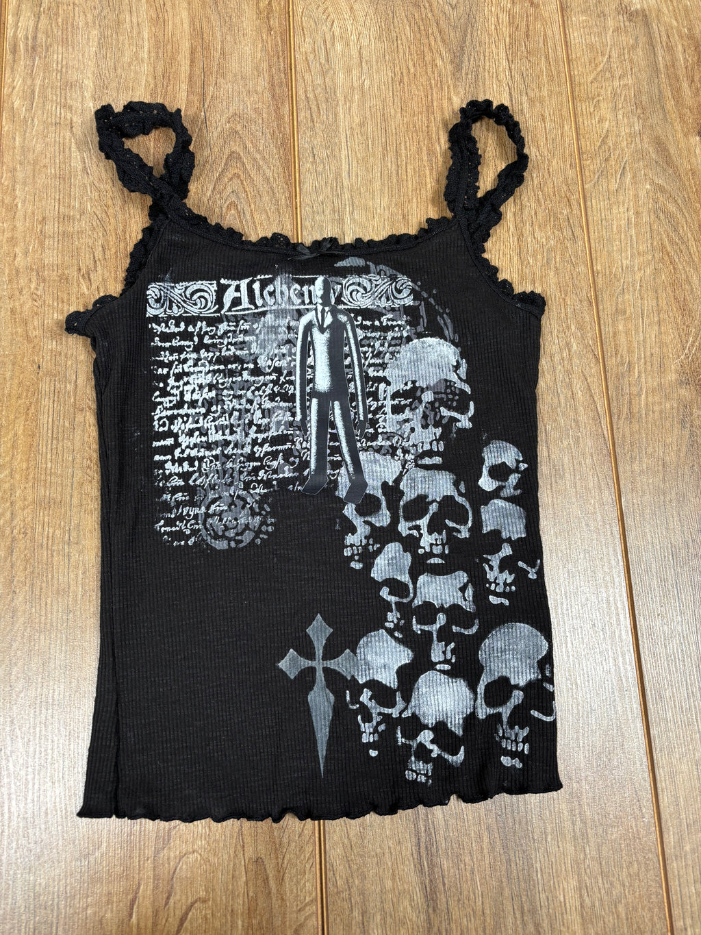 Slenderman black Laced upcycled tank top