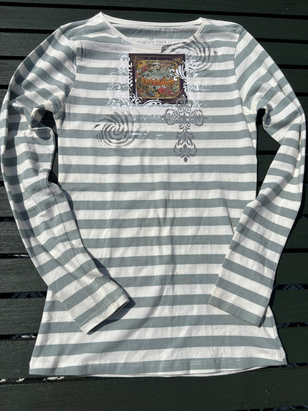 Pretty Odd Panic at the Disco pale teal and white long sleeved