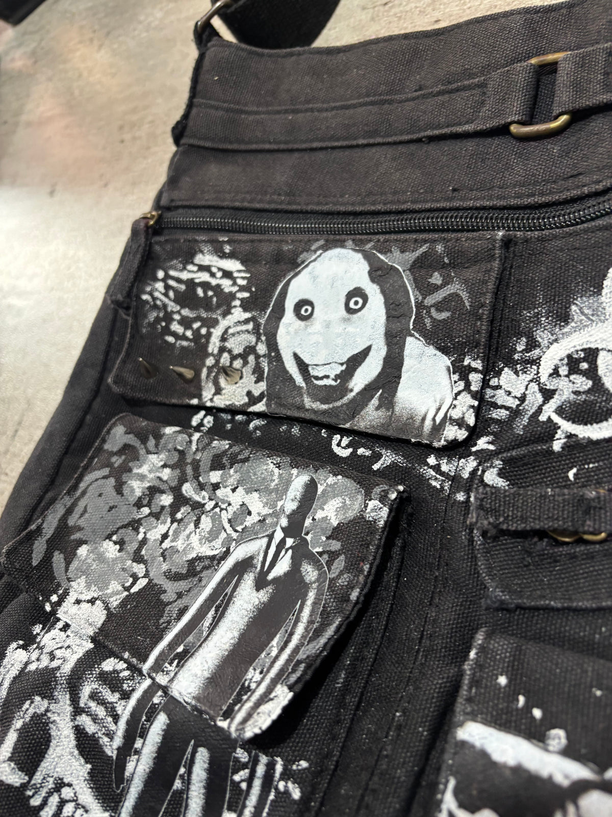 Upcycled creepypasta shoulder side bag print slenderman and Jeff the killer