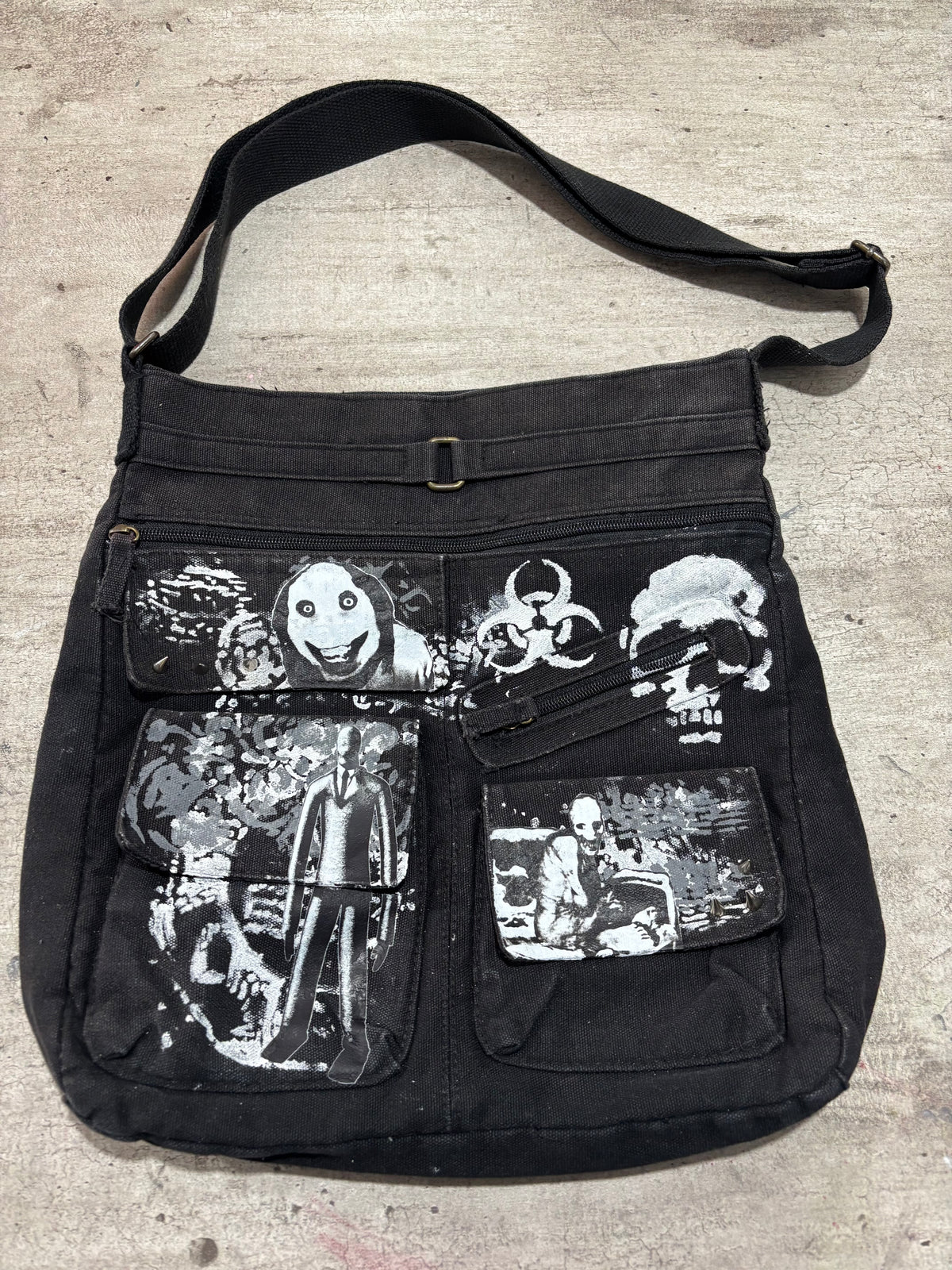 Upcycled creepypasta shoulder side bag print slenderman and Jeff the killer