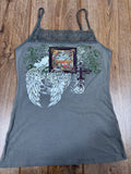 Upcycled pretty odd green tank top with lace