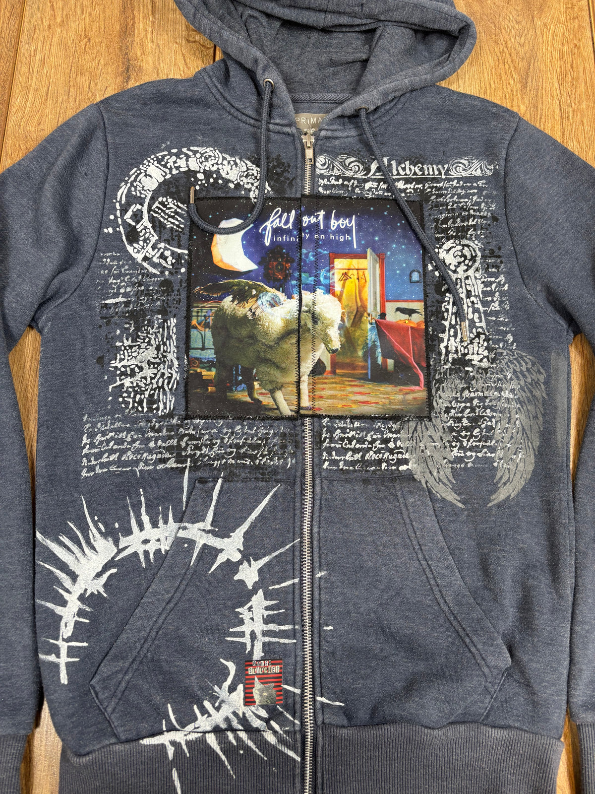 Fall Out Boy upcycled blue alternative zip up jumper