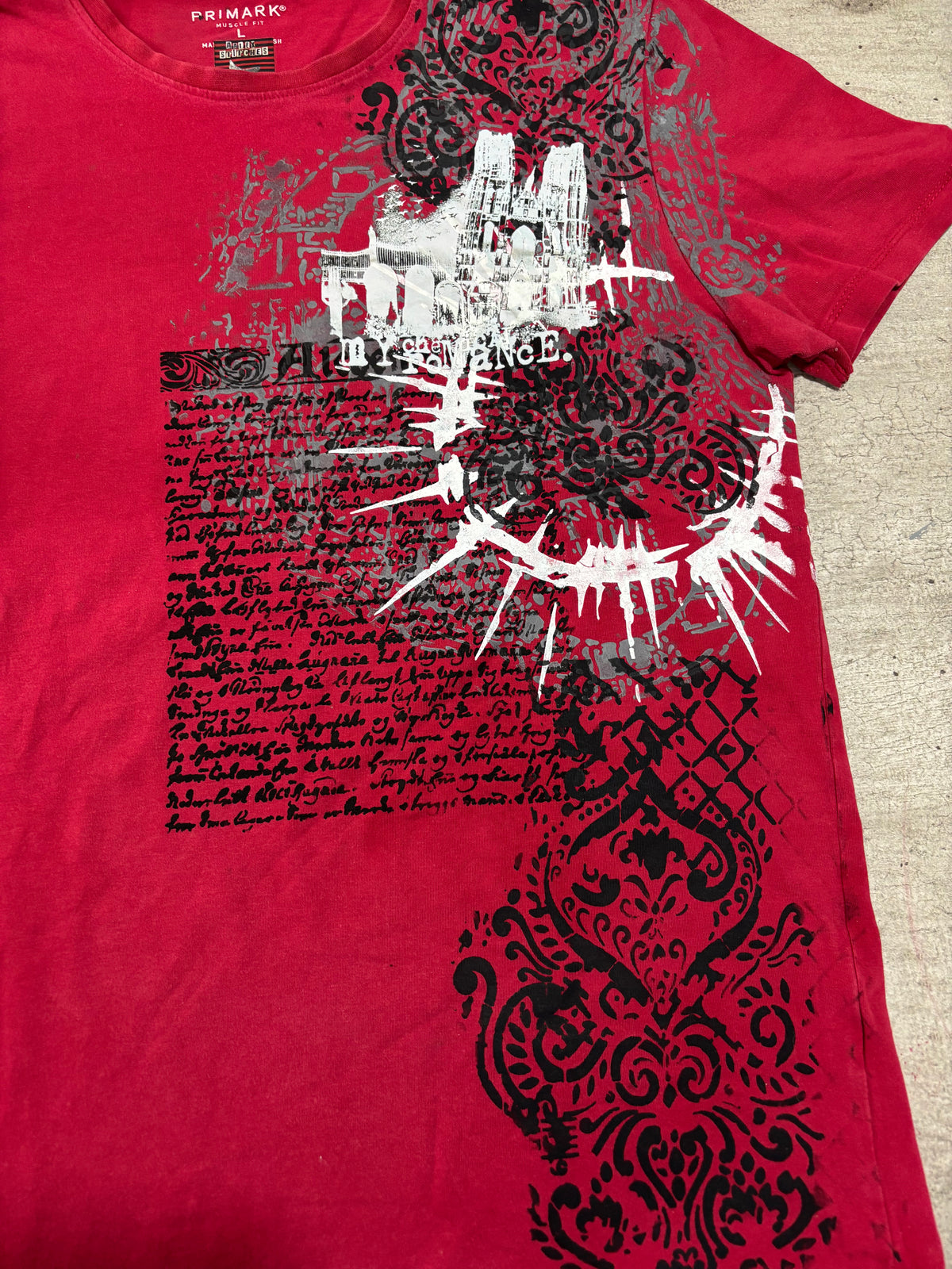 MCR red tshirt alternative print castle design