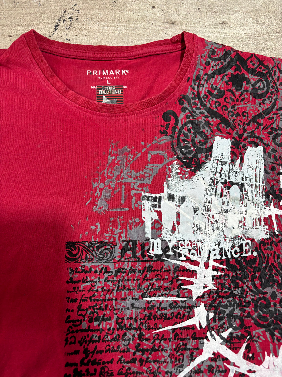 MCR red tshirt alternative print castle design