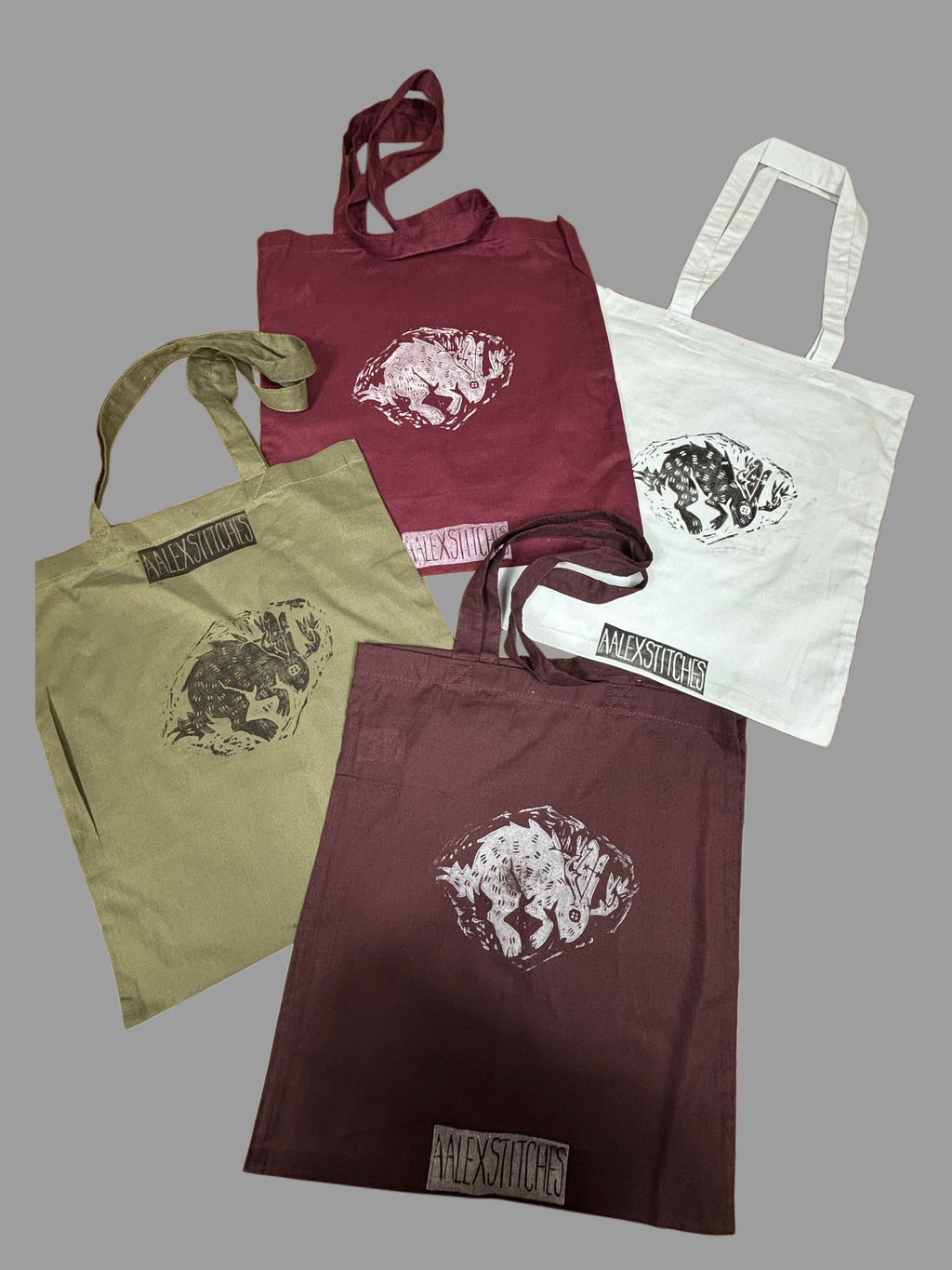 Lino Print Jackalope Tote Bags
