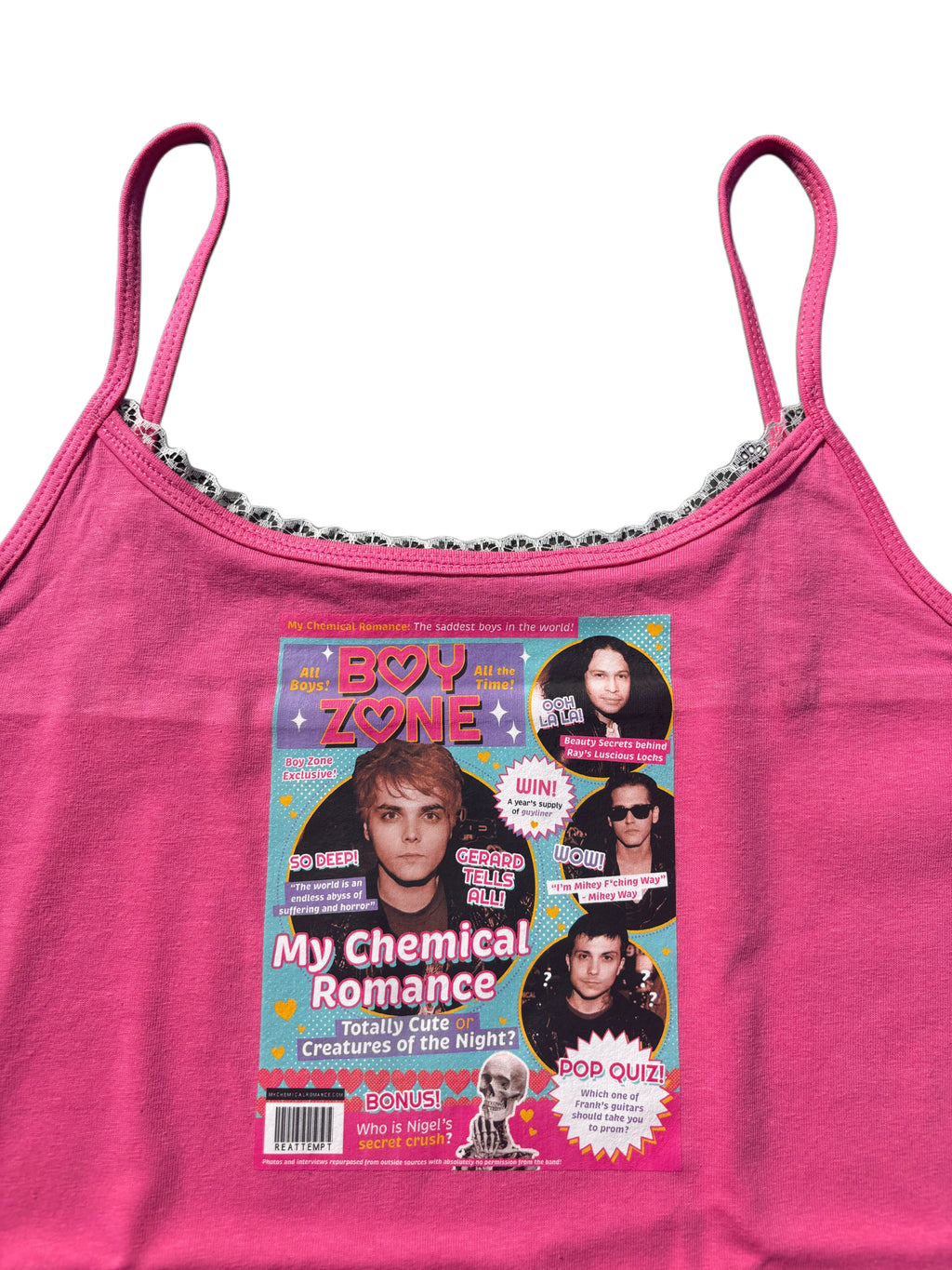 My chemical romance boy zone cami with white lace